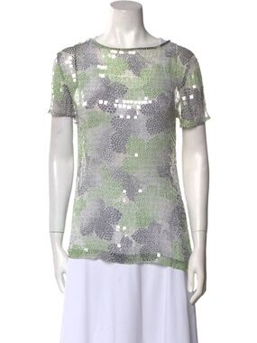 Vintage Tory Burch 100% Silk Printed Sequin Sheer Shirt, Perfect Condition, Sz 6